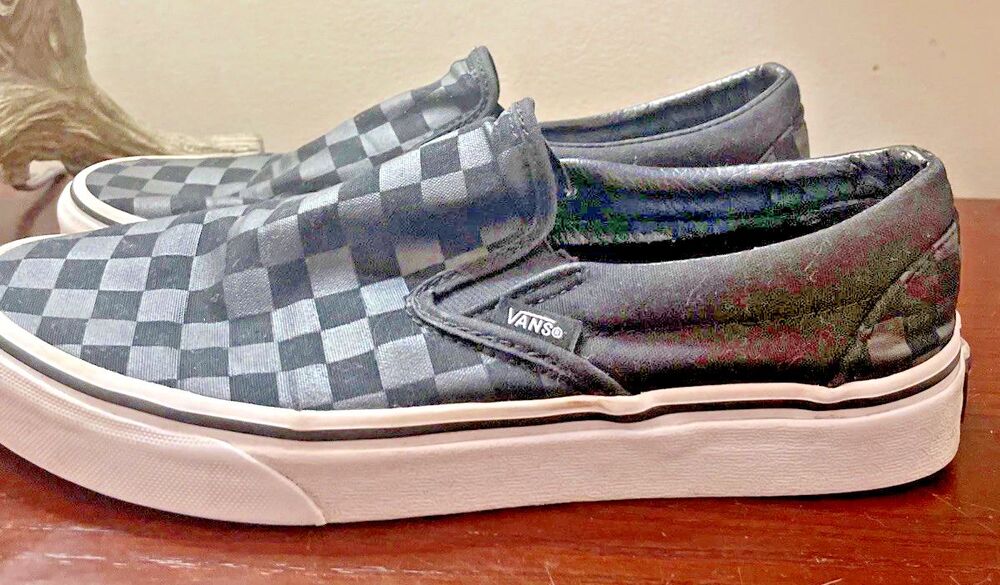 VANS Rare Slip On Gray Black Checkerboard Racing Flag Womens 9 Canvas Shoes - Picture 2 of 11